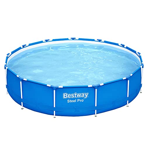 Bestway Swimming Pool Round 396x84cm Blue Above Ground Pools, Bathtub Splish Splash Filter Pump Outdoor with Soft Floor, Steel Frame Pro Garden Backyard Family