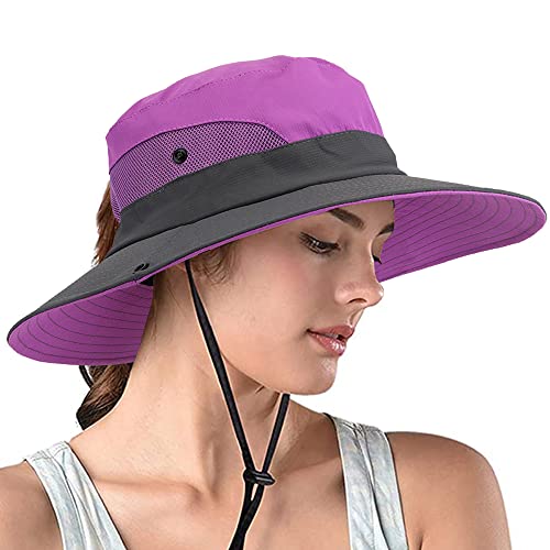 AutoWT Sun Hat for Women, UPF 50 + UV Protection Wide Brim Bucket Hat Adjustable Cap for Summer Fishing, Hiking, Camping, Garden, Farming, Outdoor Exercise (Purple)