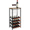 OYEAL Wine Rack Freestanding Floor, Rustic Holder Stand with Storage and Bottle Shelf, 16 Bottles Floor Shelf for Kitchen Dining Room, Office, Bar, Rustic Brown