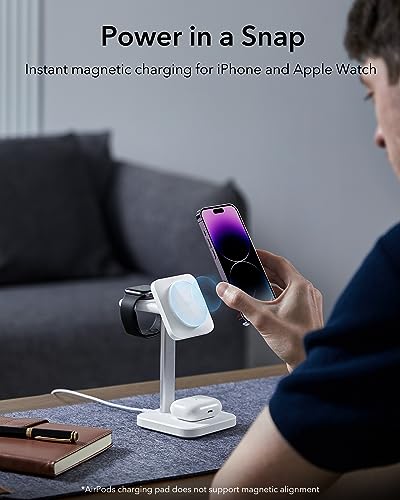 ESR 3-in-1 Wireless Charging Set(HaloLock), Magsafe Charger, Made for Apple Watch, Portable Magnetic Charger, Fast Charging for iPhone 14/13/12 Series, AirPods Pro/3/2, White