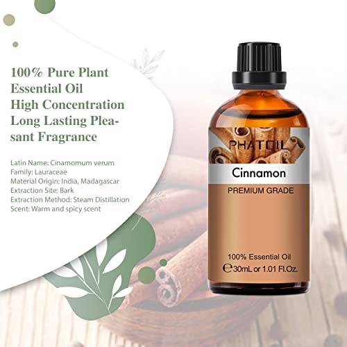 PHATOIL Cinnamon Essential Oil 30ML, Essential Oils for Diffuser, Humidifier, Aromatherapy, DIY Candle and Scented Products Making (Cinnamon, 30 ml)