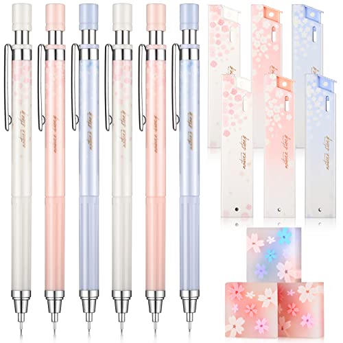 15 Pcs Cherry Mechanical Pencil Set Include 6 Pcs Japanese Kawaii Automatic Drafting Pencil with 6 Tubes Pencil Refill and 3 Pcs Cute Cherry Erasers for Sketching Architecture Drawing (0.5 mm)