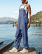 ZESICA Women's Sleeveless Overalls Jumpsuit Casual Loose Adjustable Straps Bib Long Pant Jumpsuits with Pockets, Dusty Blue, Medium