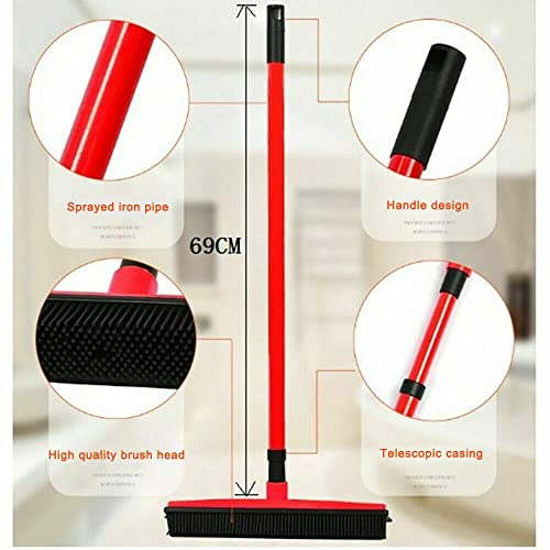 Rubber Broom for Pet Dog Cat Hair Sweeper Squeegee Windows Car Long Handle (Red)