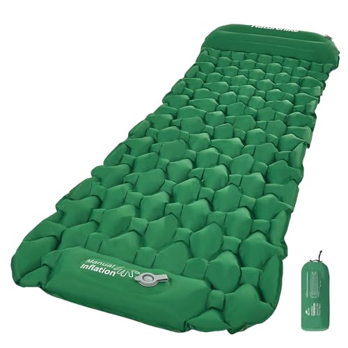 Naturehike Self-Inflating Camping Sleeping Air Mat with Pillow Built-in Foot Pump, Lightweight Sleeping Pad Air Bed (Forest Green)