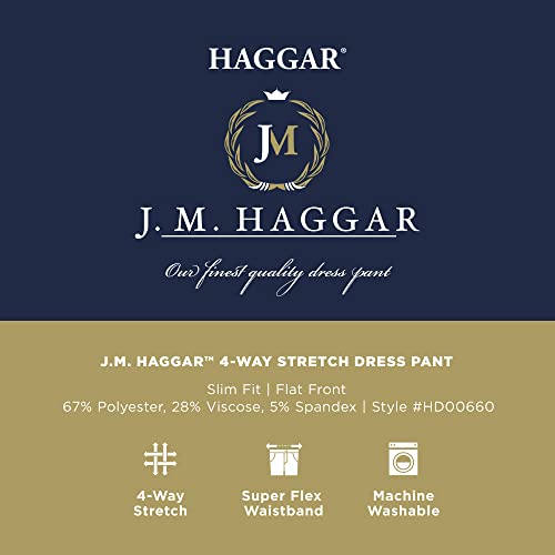 Haggar Mens HD00660 J.m Stretch Superflex Waist Slim Fit Flat Front Dress Pant Casual Pants - Gray - 33W x 30L
