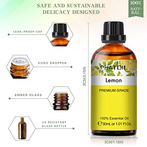 PHATOIL Lemon Essential Oil 30ML, Essential Oils for Diffuser, Humidifier, Aromatherapy, Sleep, Relax (Lemon, 30 ml)