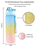 Sports Water Bottle 1L Motivational Smart Water Bottle, Sport Bottle with Handle, 32oz Leakproof BPA Free Drinking Water Bottle with Time Marker for Fitness Gym and Outdoor - Blue