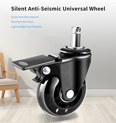 Protect Your Floor | DAWNTREES Office Chair Caster Wheels with Brakes, Silent Wheels, 3 inch Rotating Rubber Wheels, 5-Piece Set Replacement Wheels, Home Office Furniture Casters