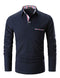 STTLZMC Mens Long Sleeve Poloshirt Contrast Plaid Collar Slim Fit Tennis Tops Shirt,Navy,M