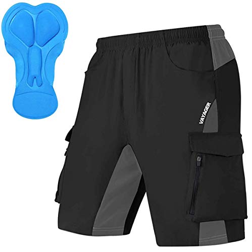 VAYAGER Men's Mountain Bike Shorts 3D Padded Bicycle MTB Shorts Loose-fit Lightweight MTB Cycling Shorts, Black, Large