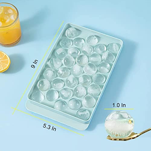 Round Ice Cube Tray with Lid - 66pcs Ice Ball(1.0Inch) Maker Mold for Freezer with 1 ice Bucket & Scoop - Mini Circle Ice Cube Tray Sphere Ice for Chilling Cocktail Whiskey Tea Coffee (Blue)