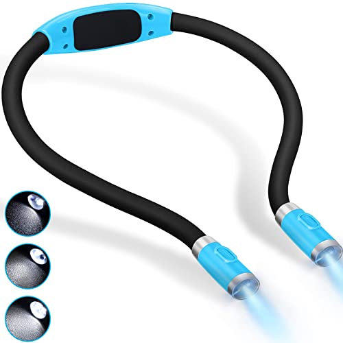 (Light Blue) - LUXJET LED Hug Light,Rechargeable Neck Book Lights Night Lamp for Reading, Hands Free, 4 LED Bulbs, 3 Adjustable Brightness (Light Blue)