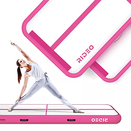 RIDEO Premium Inflatable Air Track Gymnastics Tumbling Mat Incl Electric Pump Bag Pink (White 5m*1m*15cm)