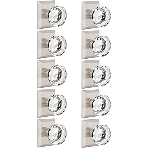 10 Pack Orger Crystal Dummy Door Knobs Without Lock or Latch, Inactive Half Dummy Round Door Knobs on One Side of Doors, Glass Pantry Door Knobs with Satin Nickel Square Rosette