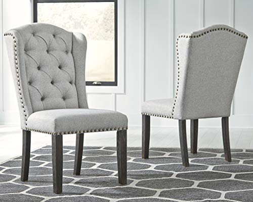 Signature Design by Ashley Jeanette Traditional 20" Tufted Upholstered Wingback Dining Chair, 2 Count, Light Gray