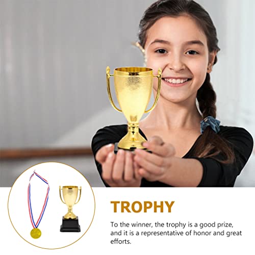 BESPORTBLE Gold Trophy Cups Award Medals: Plastic Trophies Winner Medals Golden Award Trophy Cup and Honor Medal for Winning Prizes Competitions Ceremony Appreciation Gift