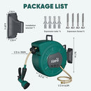 Retractable Garden Hose Reel -1/2 in x 100 ft Wall Mounted Water Hose Reel Outdoor Organizer for Garden Watering, Include Sprayer & 9 Pattern Nozzle, Auto Rewind/Any Length Lock/ 180°Swivel Bracket