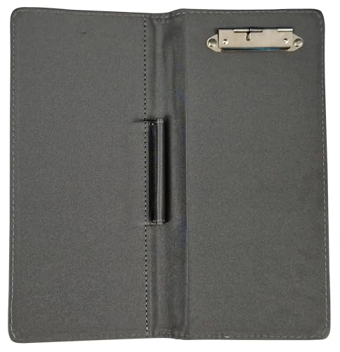 Acclaim Rigid Lawn Bowls Bowling Scorecard Holder Lightly Padded Plain Colour Metallic Finish 23 cm x 11 cm with Spring Clip & Pen Loop (Dark Grey)