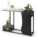 Giantex 110cm Black Console Table w/Plant Position, Faux Marble Top Entryway Table w/ 2 Storage Cube, Narrow Sofa Side Accent Table w/Metal Frame & Adjustable Foot Pads Living Room Hallway Entryway