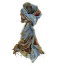 100% Pure Silk Scarf Woman's Scarves Shawl Wrap Hand Painted Silk Scarf, Blue, Brown, Large