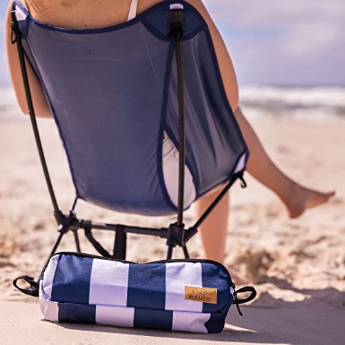 WILD AUSSIE Compact Folding Camping Chair | Hiking & Backpacking Chair | Portable & Durable | 120kg Capacity (Navy & White Stripes)