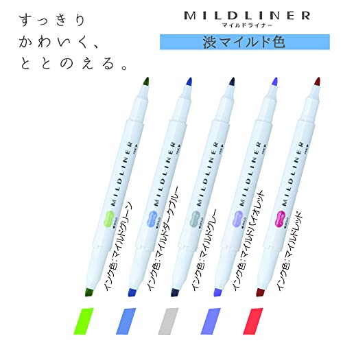 Zebra NC5 Highlighter Mildliner, 5 Color Set (WKT7-5C-NC)