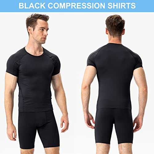 SPVISE 3 Pack Men's Athletic Compression Shirts Short Sleeve Workout T-Shirt Top Cool Dry Sport Baselayer Running Undershirts, Black*3, Small