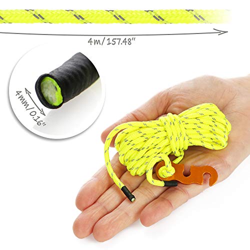 COM-FOUR® 8 x Guy Ropes Each 4 m for Camping, Reflective in Yellow, Tent Cord with Guy Buckle Made of Aluminium, Tension Cord, Camping Cord, Rope tensioner, Tent line, Storm Band