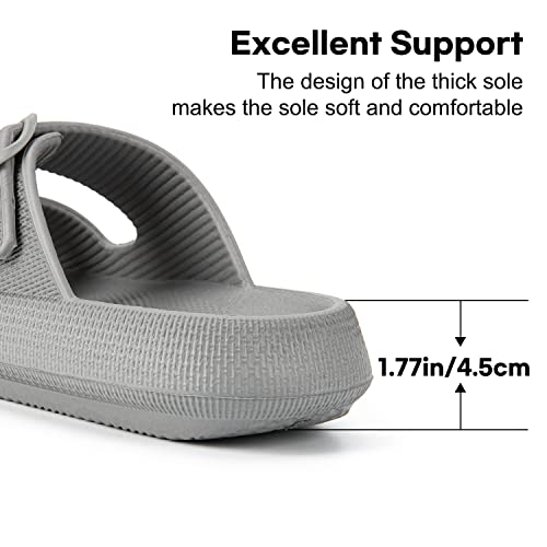 LongBay Women Men Double Buckle Adjustable EVA Slide Slippers Cloud Pillow Sandals (Dark Gray, 5-6 Women/3-4 Men）