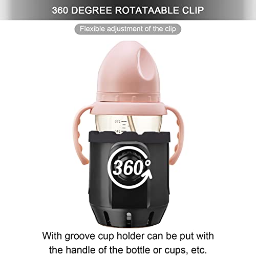 OFFWEGO Universal Stroller Cup Holder with Phone Holder - 2-in-1 for Uppababy Doona Nuna Jogger Graco Britax Bugaboo Cup Holder for Wheelchair Walker Bike Accessories, Gifts for Women Mom Men, Black