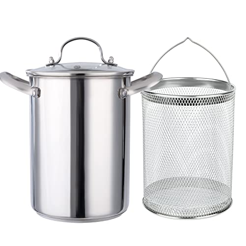 Kerilyn Deep Fryer Pot, 5L Stainless Steel Frying Pot With Basket, Fish Fryer With Transparent Lid, For Kitchen French Fries, Chicken Etc.