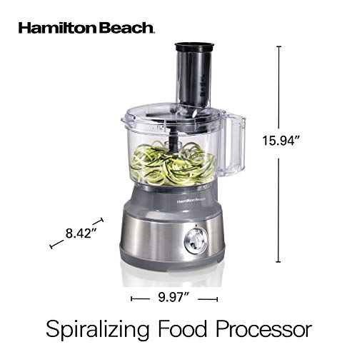 Hamilton Beach Food Processor & Vegetable Chopper for Slicing, Shredding, Mincing, and Puree, 10 Cups + Veggie Spiralizer makes Zoodles/Ribbons, Stainless Steel