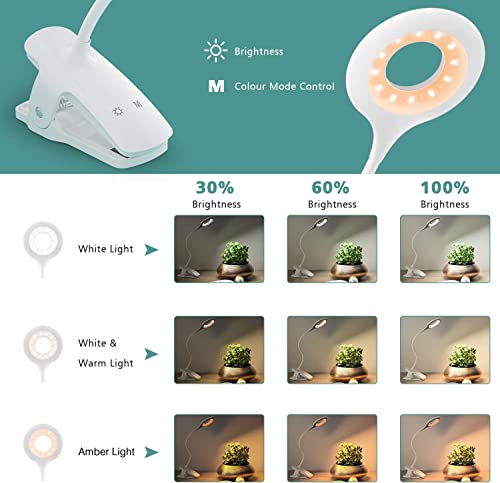 LENCENT 28 LED Reading Light, 3 Color x 3 Brightness Book Light, USB Rechargeable Clip On Lamp with Safety Switch, Touch Control Clip Desk Lamp,Eye Protection Night Light, for Home Book Bed&Computer