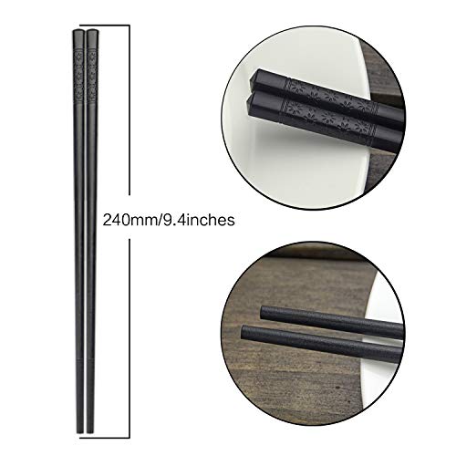 10 Pair of Fiberglass Chopsticks - Reusable Chopsticks - Healthy and Durable - Dishwasher Safe - Metal Chopsticks-Lightweight Non-Slip & Easy to Use - Japanese Style Chop Sticks Set - Black