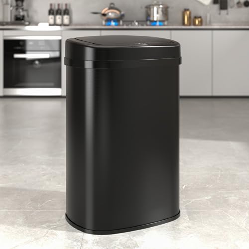 ADVWIN Rubbish Bin 50L Motion Sensor Bins Smart Kitchen Waste Trash Can Touchless Automatic Garbage Cabinet with Lid Black