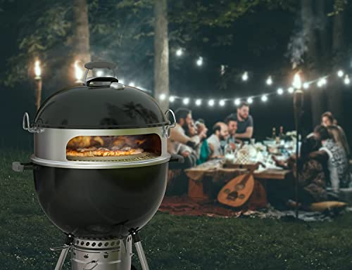 onlyfire BRK-6023 Pizza Oven Conversion Kit for 57 CM/ 22.5” Kettle Grills and Smoker, stainless steel ring with thermometer, pizza stone, aluminum pizza peel
