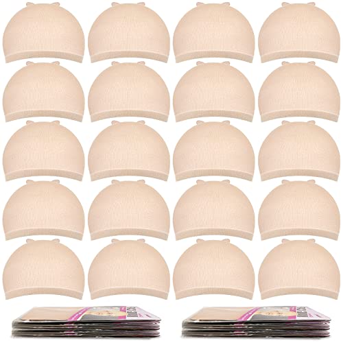 Wig Caps,MORGLES 20pcs Stretchy Nylon Wig Caps Stocking Caps For Wigs Wig Caps For Women Man (Beige)