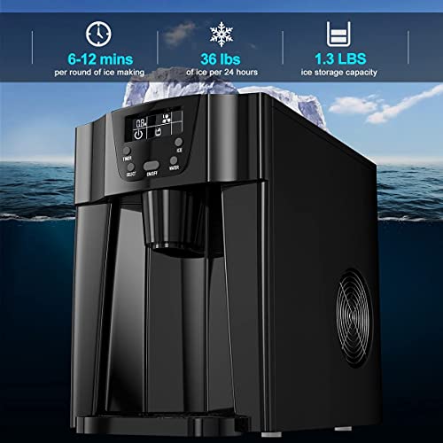 Cobuy 2 in 1 Ice Maker with Water Dispenser, Countertop Ice Cube Maker with LED Display, 9 Cubes Ready in 6-12 Min, 2L Water Tank Perfect for Home/Office/Bar/RV (Black)