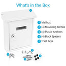 Serenelife SLMAB01 Wall Mount Lockable Mailbox- Modern Outdoor Galvanized Metal Key Large Capacity- Commercial Rural Home Decorative & Office Business Parcel Box Packages Drop Slot Secure Lock, White, 10''x 3.9''x 12.4''