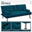 Yaheetech Linen Fabric Modern Sofa Bed Futon Couch Bed Folding Recliner Sleeper Reversible Loveseat Convertible Daybed, 2 Cup Holders, 3 Angles, 772lb Capacity, Removable Armrests, Aqua Blue