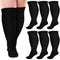 6 Pairs 20-30 mmHg Plus Size Compression Socks for Circulation Compression Long Legs Sleeves Extra Wide Calf Compression Socks for Women Men Support Knee High Circulation, Black, 4X-Large
