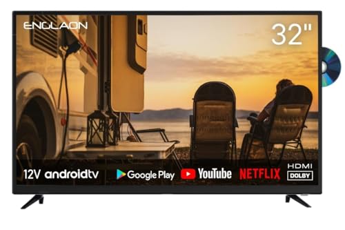 ENGLAON 32'' Full HD LED Android11 Smart 12V TV for Caravan and Home with DVD Combo & Chromecast & Bluetooth5 & 12V/240V Adapter