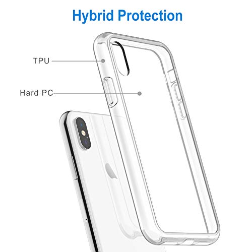 JETech Case for iPhone Xs and iPhone X, Non-Yellowing Shockproof Phone Bumper Cover, Anti-Scratch Clear Back (Clear)