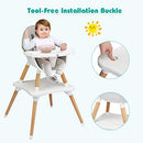 BABY JOY 5 in 1 High Chair, Convertible High Chairs for Babies and Toddlers/Booster Seat/Table and Chair Set, Infant Wooden Highchair w/ 5-Point Harness, 4-Position Removable Tray & PU Cushion (Gray)
