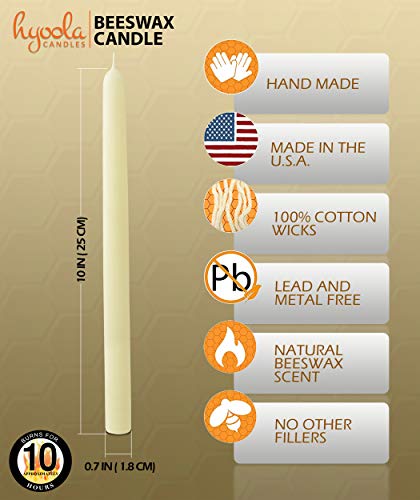 10" Beeswax Taper Candles 12 Pack - Handmade, All Natural, 100% Pure Unscented Bee Wax Candle - Tall, Decorative, White - 10 Hour Burn Time