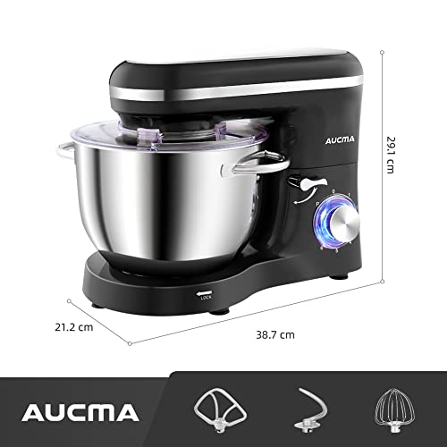 Aucma Stand Mixer, 6.2L Food Mixers for Baking, Electric Kitchen Mixers with Bowl, Dough Hook, Wire Whip & Beater (6.2L, Black)