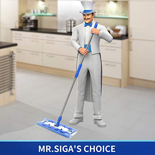 MR.SIGA Professional Microfiber Mop,Stainless Steel Handle - Pad Size: 42cm x23cm, 2 Free Microfiber Cloth Refills and 1 Dirt Removal Scrubber Included