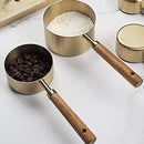 8Pcs Measure Cup and Spoon Set with Wooden Handle Gold Measuring Cup Spoon Set Stainless Steel Stackable Kitchen and Baking Measurement Kitchen Accessories for Home Kitchen Party