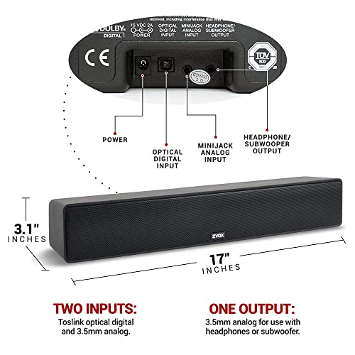 ZVOX Dialogue Clarifying Sound Bar with Patented Hearing Technology, Twelve Levels of Voice Boost - 30-Day Home Trial - AccuVoice AV157 TV Speaker - Black